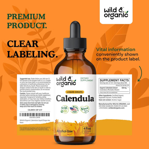 Immune 4 oz Wild & Organic Calendula Flowers Supplement - & Antioxidant Support - Add to Tea Extract Drops - Calendula