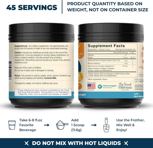 Sandhu's Bovine Colostrum and Collagen Powder - 45 Servings Supplement for Hair, Beauty, Skin & Nail Health