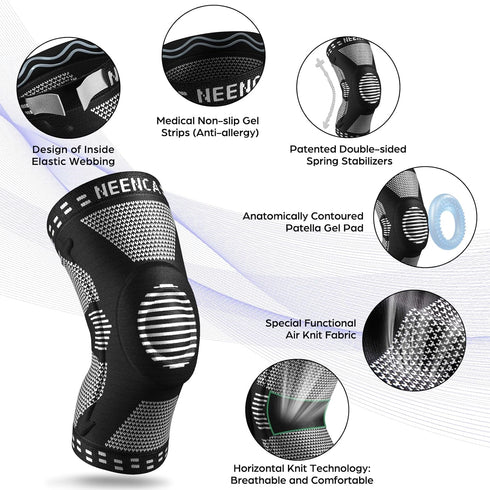 NEENCA Knee Brace for Knee Pain Relief, Compression Knee Support with Side Stabilizers & Patella Pad. Medical Knee
