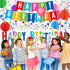 Happy Birthday Decorations Kit - Banner, Plastic Backdrop, Circle Confetti Garland, Streamers & Balloons