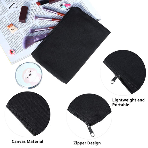 meekoo 16 Pack Canvas Blank Cosmetics Bags, Plain Zipper Makeup Pouch for Travel and Storage (S, Black)