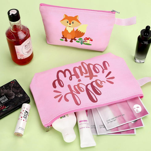 10 Pieces Cotton Canvas Makeup Bag with Bottom and Strap, Multi-Purpose Cosmetic Pouch, Blank DIY Craft Bag (Pink, L)