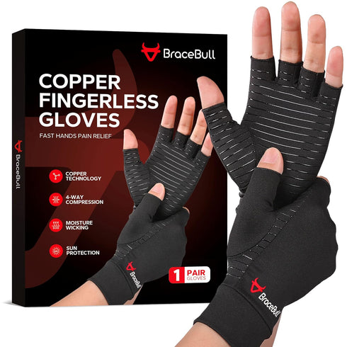BraceBull Arthritis Gloves (1 Pair), Copper Infused Compression Gloves for Pain Relief for Women & Men