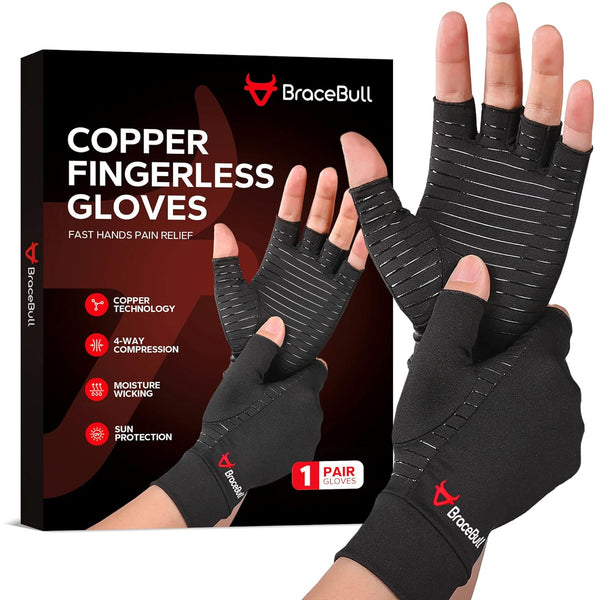 BraceBull Arthritis Gloves (1 Pair), Copper Infused Compression Gloves for Pain Relief for Women & Men