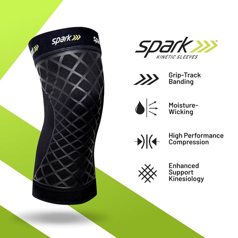 Spark Kinetic Knee Sleeve - Compression Knee Brace for Women & Men, Embedded Kinesiology Tape for Knee Support