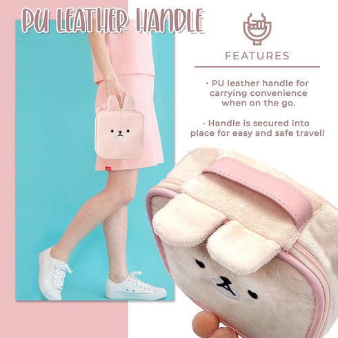 na1 Cute Kawaii Plush Makeup Bag, Inner Pocket and Handle, Zipper Closure for Convenient Travel (Pink Bunny)
