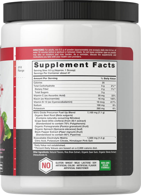 Horbaeach Nitric Oxide Beet Root Powder, 16 oz (454g), Mixed Berry Flavor, Vegan, Non-GMO, Gluten Free Supplement