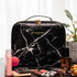Makeup Train Case, Travel Cosmetic Organizer Bag with Adjustable Dividers for Brushes and Toiletries (1, Marble, Small)