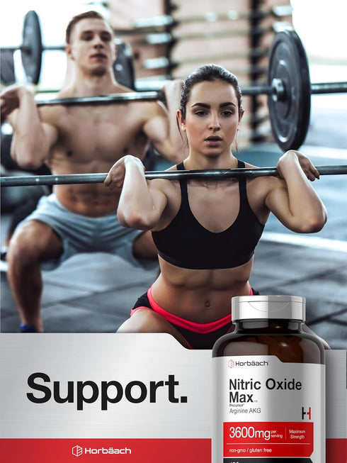 Horbaach Nitric Oxide Max 3600mg | 120 Caplets | Vegetarian, Non-GMO, Gluten Free Pre Workout Supplement with Arginine