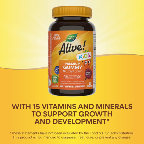 Gummy 90 Gummies Nature's Way Alive! Children's Premium Multivitamin, Gluten Free, Made with Pectin
