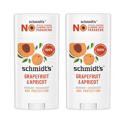 Schmidt's Aluminum-Free Vegan Deodorant Grapefruit & Apricot, 2 Count, Natural Ingredients, 2.65 oz