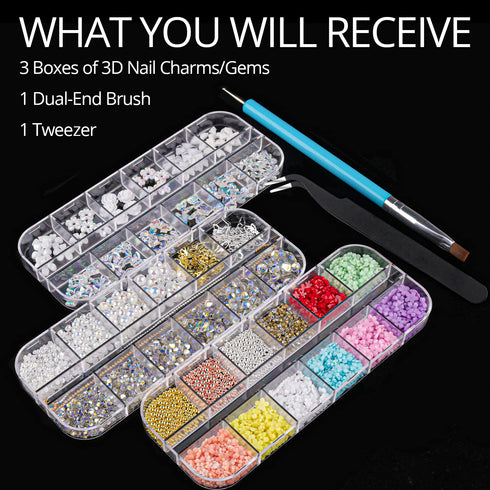 Mixed 3D Nail Art Gem Decoration Accessories Kit #1, Aurora Bear Bow Butterfly Starry AB Rhinestone Charm Jewelry
