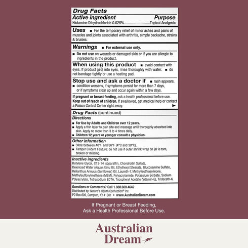 Australian Dream Arthritis Pain Relief Cream - Non-Greasy, Soothing, Powerful Topical Relief for Muscle Aches, 2 oz