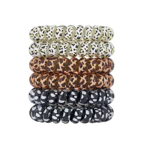Leopard Spiral Hair Ties (6 Pcs) - No Crease Coil Ponytail Holders for All Hair Types