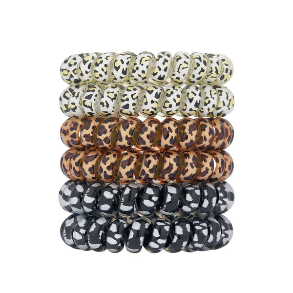 Leopard Spiral Hair Ties (6 Pcs) - No Crease Coil Ponytail Holders for All Hair Types