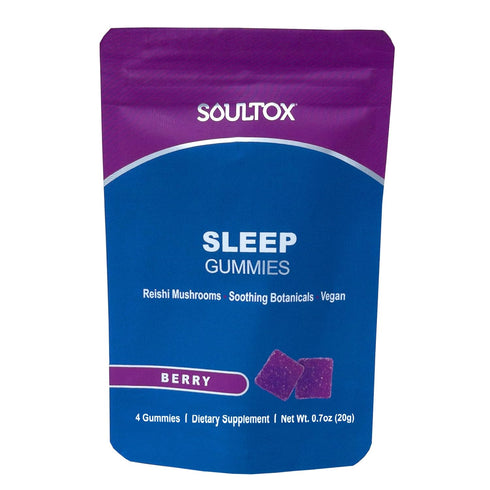 Soultox Sleep Mushroom Gummy Packs - Berry Flavor - Reishi Mushrooms & Melatonin - All-Natural Vegan