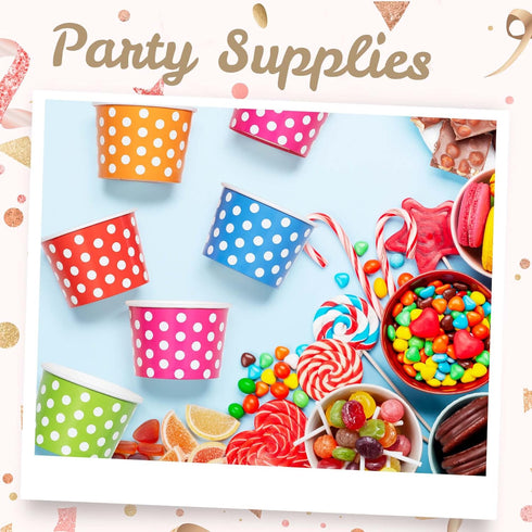MATICAN Paper Ice Cream Cups - 50-Count 9-Oz Disposable Dessert Bowls for Hot or Cold Food, 9-Ounce Party Supplies Treat Cups for Sundae, Frozen Yogurt, Soup, 5 Colors, Polka Dots by MATICAN