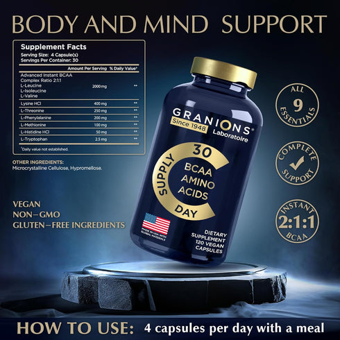 Essential Amino Acids Supplement for Men & Women - 9 BCAAs EAA, Advanced Amino Formula for Energy & Muscle Recovery -