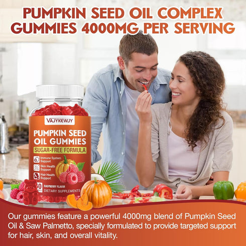 VAJYKEWJY Gummies 120 Gummies Pumpkin Seed Oil & Saw Palmetto - Hair Growth & Skin Health Supplement with High-Purity