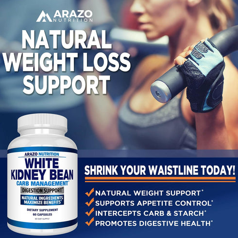 Arazo Nutrition White Kidney Bean Extract, 100% Pure Carb Blocker for Weight Support