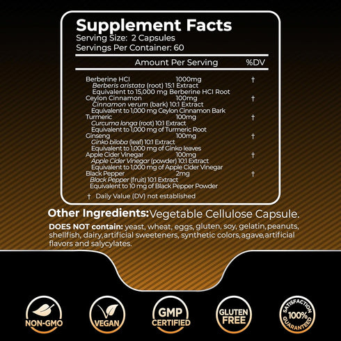 Berberine Supplement 15,000mg - Berberine with Ceylon Cinnamon, Liposomal Berberine Supplement Organic, Berberine Weight Loss, Metabolism, Cholesterol - 120 Capsules
