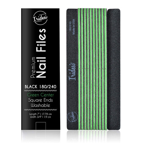 Professional Nail Files Black Washable Emery Boards, 7 Inches Long, 12 Fingernail Files Per Pack (180/240)