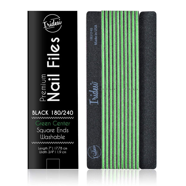 Professional Nail Files Black Washable Emery Boards, 7 Inches Long, 12 Fingernail Files Per Pack (180/240)