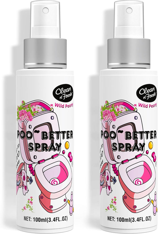 Clean-n-Fresh Toilet Spray, Wild Peony Scent - Bathroom Odor Eliminator & Air Freshener, 3.4 Fl Oz (2 Pack)