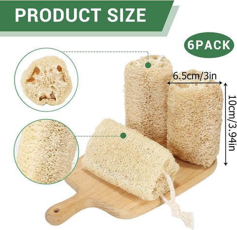 Natural Loofah Sponge Organic Loofa Exfoliating Body Scrubber Luffa Sponge Men and Women Body Scrubber for Skin Back and Face Shower Loofah with Lanyard, 6 Pack