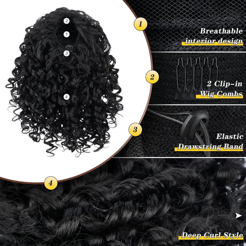 PEACOCO Curly Ponytail Extension - 10 Inch Drawstring Ponytail for Black Women, Clip on Synthetic Short Afro Hairpiece