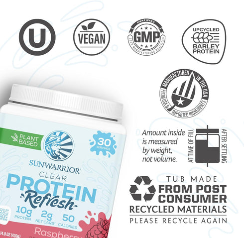 Clear Protein Powder, Plant-Based Vegan Protein Water Mix, Raspberry Flavored, 10g Protein per Serving