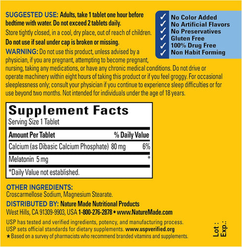 Nature Made Melatonin 5mg Tablets, Extra Strength, 90 Tablets, 100% Drug Free Sleep Aid