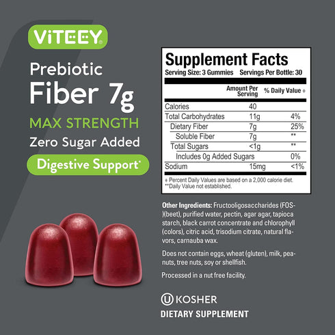 Prebiotic Fiber Gummies for Adults, 7g - Zero Sugar Added - Digestive Health Regularity & Natural Weight Support -