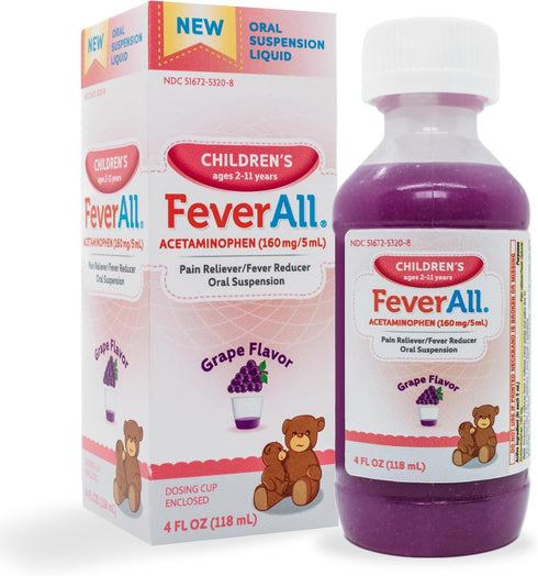 Feverall Liquid Oral Children Fever Reducer/Pain Reliever, 4 oz., Grape
