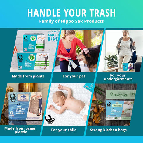 Hippo Sak Kitchen Trash Bags, 13 Gallon, 45 Count with Handles