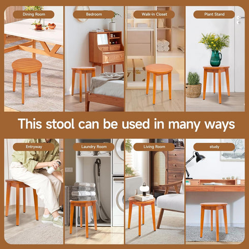 16 Inch Round Bamboo Waterproof Shower Bathroom Stool Chair, Duty Wooden Bath Corner Shaving Legs Bench Seat (Honey