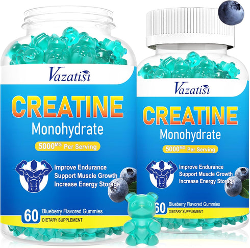 2 Pack Creatine Monohydrate Gummies 5g for Women & Men, Sugar Free Vegan Supplement for Build Muscles, Increase Energy