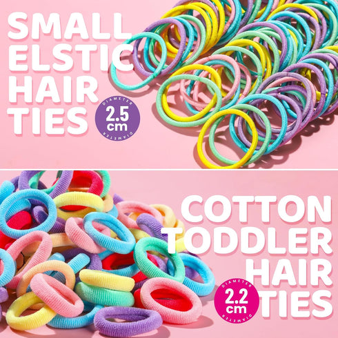 YGDZ Hair Accessories Set: 300 Elastic Rubber Bands, 150 Small Hair Ties, 100 Bands for Thin Hair, 20 Baby Hair Bows