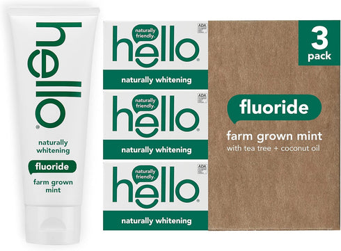 Hello Naturally Whitening Fluoride Toothpaste, Natural Peppermint Flavor and Tea Tree Oil, Peroxide Free, Gluten Free,