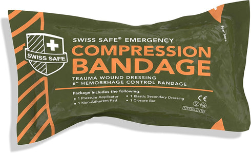 Swiss Safe 6 Inch Israeli Bandages Trauma Kit - Sterile Elastic Compression Bandage, Emergency Military IFAK, 1-Pack