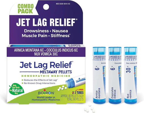 Boiron Jet Lag Relief Kit - Travel Essential for Nausea, Stiffness, Muscle Pain, 3 Count (240 Pellets)