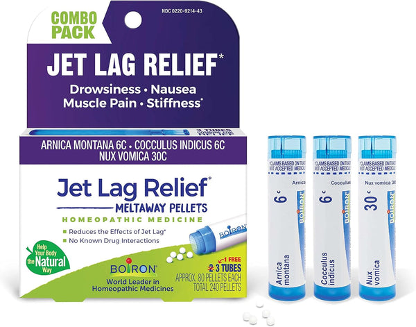 Boiron Jet Lag Relief Kit - Travel Essential for Nausea, Stiffness, Muscle Pain, 3 Count (240 Pellets)