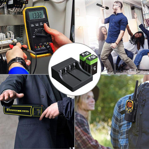 LP 9V 2 Pack 600mah 9 Rechargeable Batteries with Charging Station - Long Lasting Volt Lion Batteries - Compatible