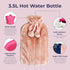 XL Hot Water Bottle with Cover - 3.5L Pink Hot Water Bag for Pain Relief, Washable Soft Faux Fur