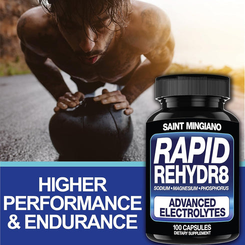 Rapid Rehydr8 Electrolyte Supplements, 100 Capsules, Aid in The Prevention of Cramping and Supports Muscle Endurance