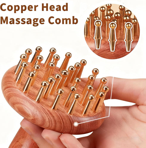 QZAVIRE 29-Teeth Copper Copper Head Massage Comb for Body and Scalp, Brass Body Massage Brush Rosewood Handle Body