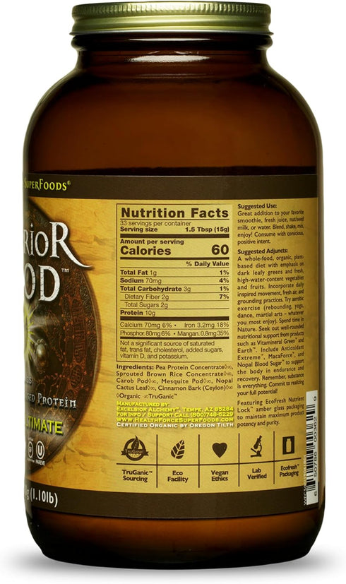HealthForce SuperFoods Warrior Food Protein Powder, Carob Flavor, 500 Grams for Nutritional Support