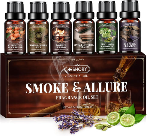 Men Essential Oils Set, Fragrance Oil for Diffuser, Leather, Tobacco, Cedar, Bourbon