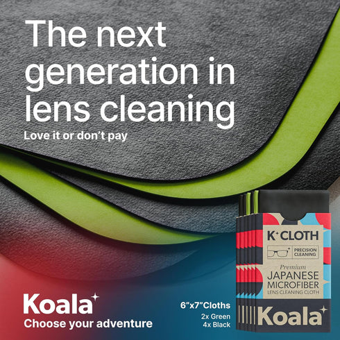 Koala Lens Cleaning Cloth, Japanese Microfiber, Eyeglass Cleaner, Black & Green, Pack of 6