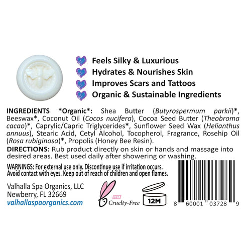 Lotion Bar with Organic Body Butters, Improves Wrinkles, Scars, Tattoos, Honey Bee Propolis, Valhalla Spa Organics 1 oz